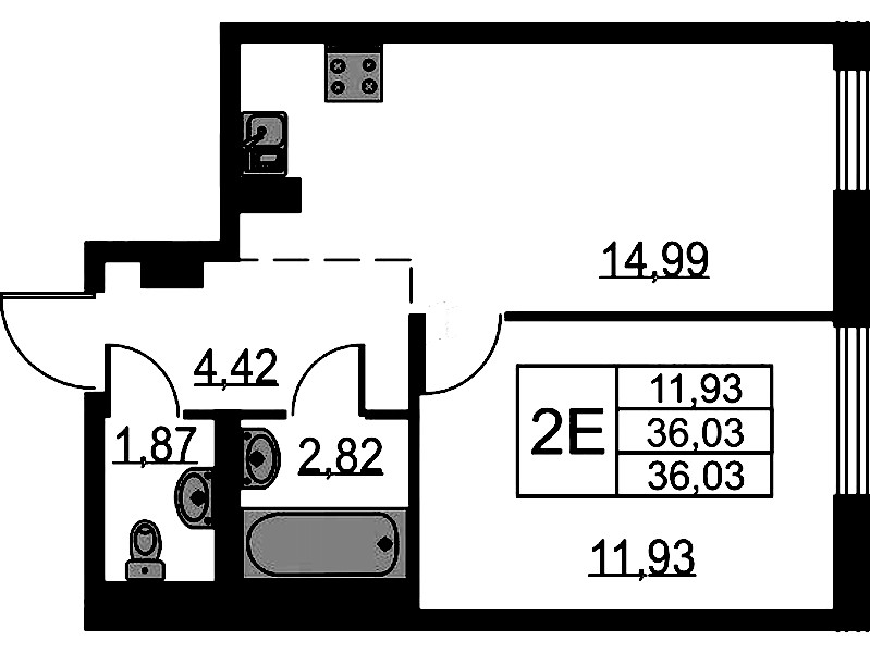 1-комнатная квартира 36.03 м², 1/17 эт., ЖК «Невская Долина»